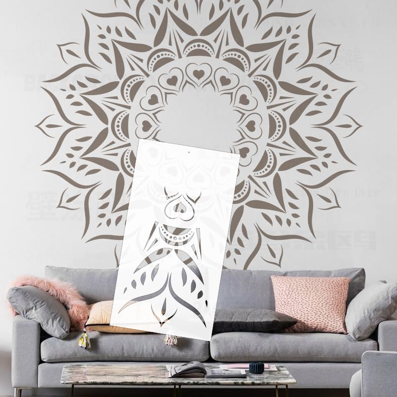 Pochoirs géants de 160 cm Mandala pour murs à peindre sur le mur, réutilisable, décoration de peinture, grand modèle d'artisanat décoratif S511