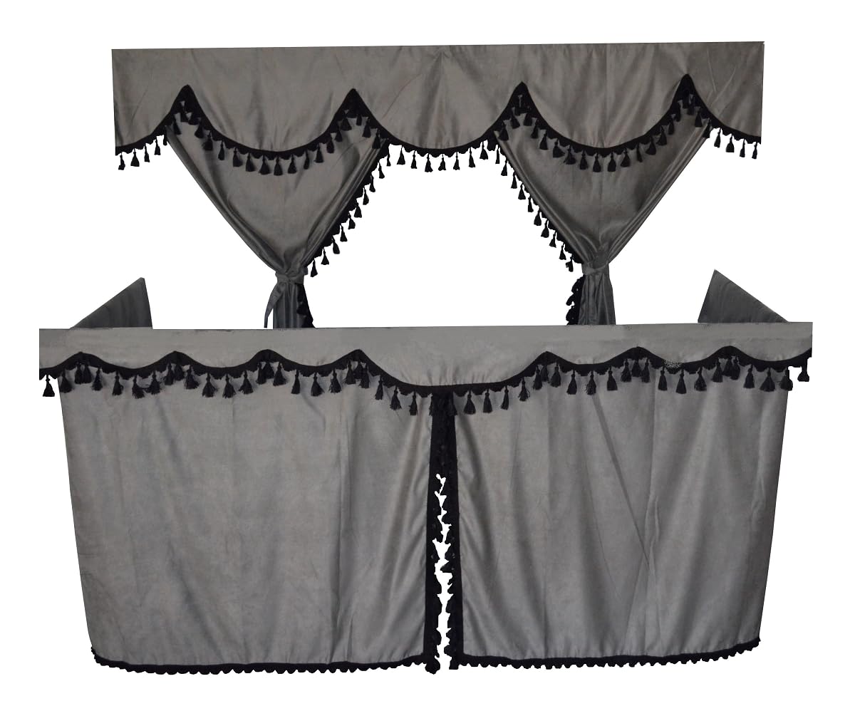 Generic Ensemble complet de rideaux gris avec passants noirs compatibles uniquement avec DAF Super Space – Cabines hautes et scania