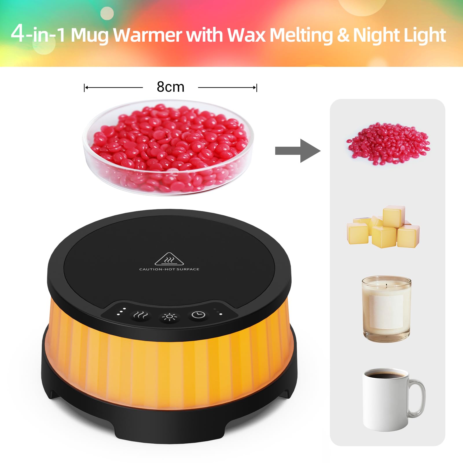 INXDOLHOM Scaldacera, Scalda Tazza con 7 Colori LED Cambiatore di Luce, Arrestatore Automatico, Scaldatore Candela Intelligente con 3 regolazioni di Temperatura,Lampada scalda Candela