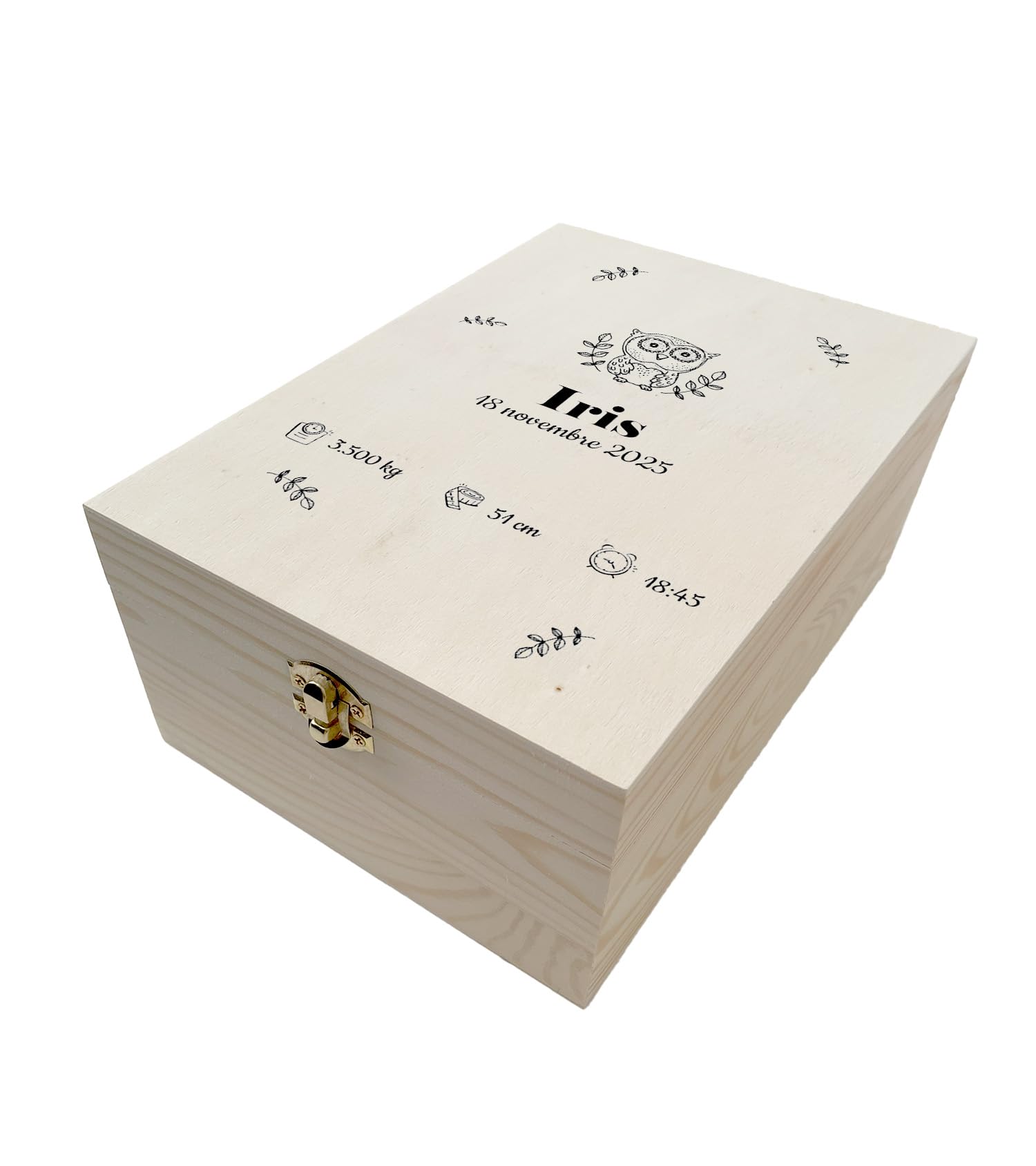 Boite à Souvenirs Naissance Chouette cadeau de naissance personnalisé en bois