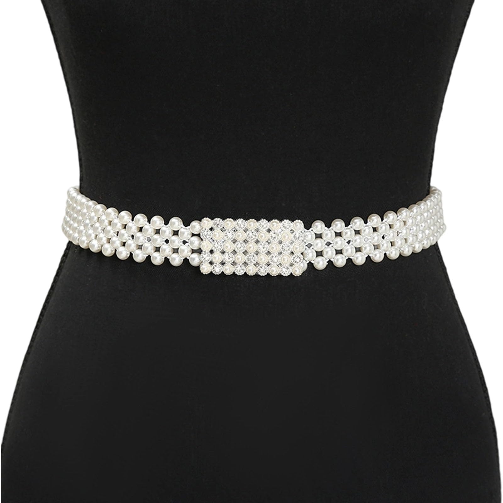 MICFENY Adjustable Stretchy Waistband Elegant For Women Pearls And Crystal Decors Chain Accessory For Formal Outfit