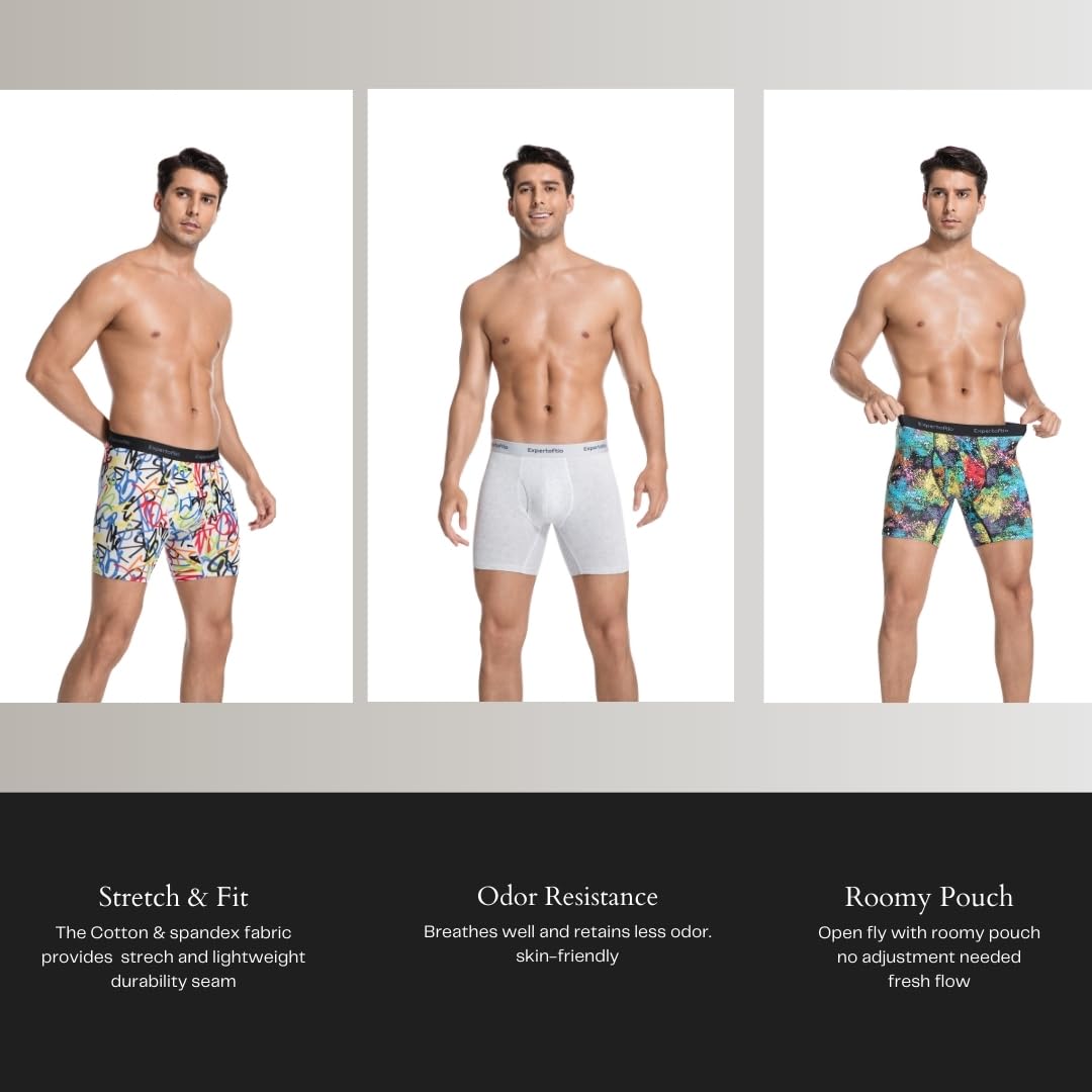 Calzoncillos Bóxer Largos Hombre Algodón - Lote de 6 Unidades - Modelo 15 cm (6 Pulgadas) - Ropa Interior Cómoda, Suave, Transpirable para el Día a Día, Deporte o Casa