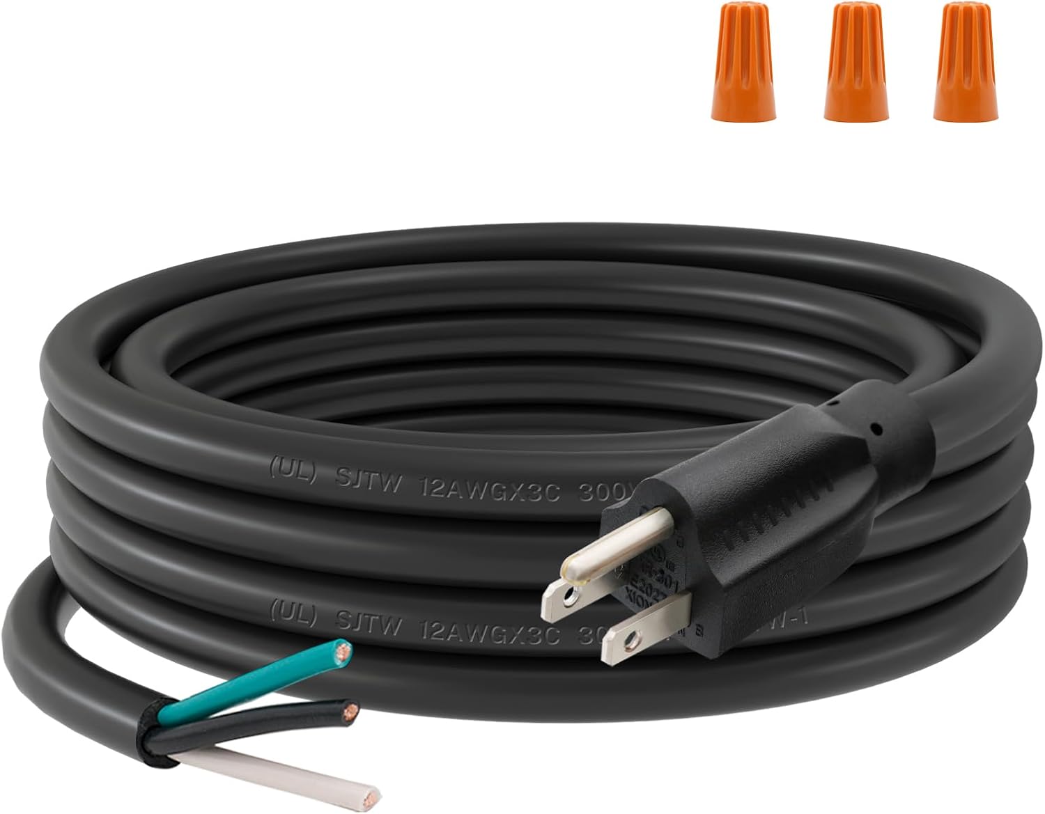 FIRMERST 12AWG 20FT 3 Prong Power Cord Replacement with Screw Terminals, SJTW 12/3 Heavy Duty Cable, NEMA 5-15P Plug, 110–125V