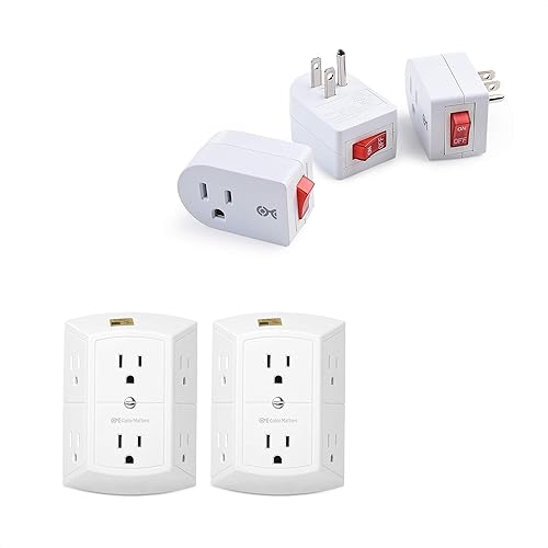 Cable Matters Paquete de 3 tomas de corriente con interruptor de encendido y apagado, salida individual con interruptor en blanco y paquete de 2