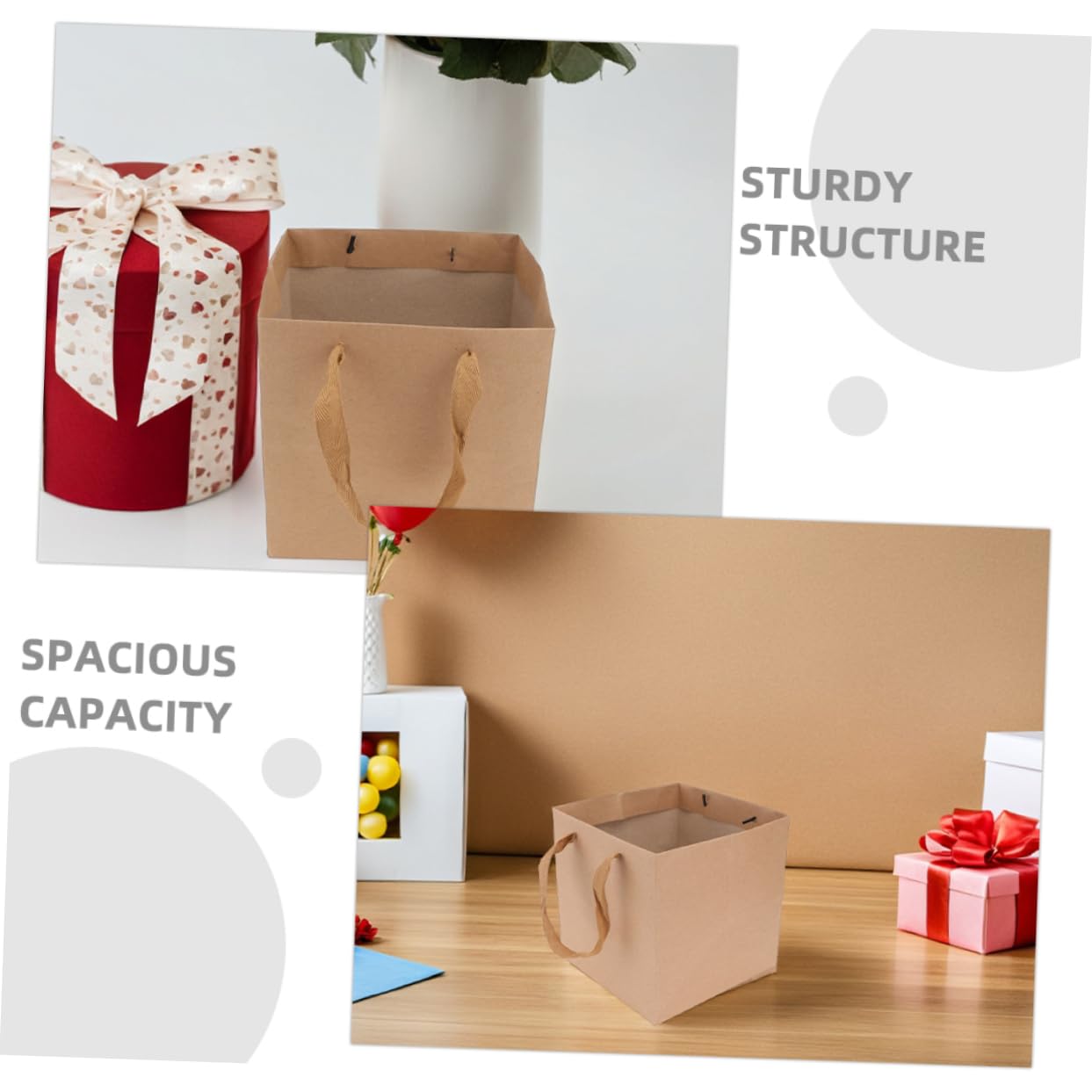 OUNONA 10 Sacchetti Regalo in Carta Kraft Quadrati con Manico, 25x25x25cm, Resistenti e Sostenibili, per Fiori, Dolci e Confezioni Regalo per Feste e Spedizioni