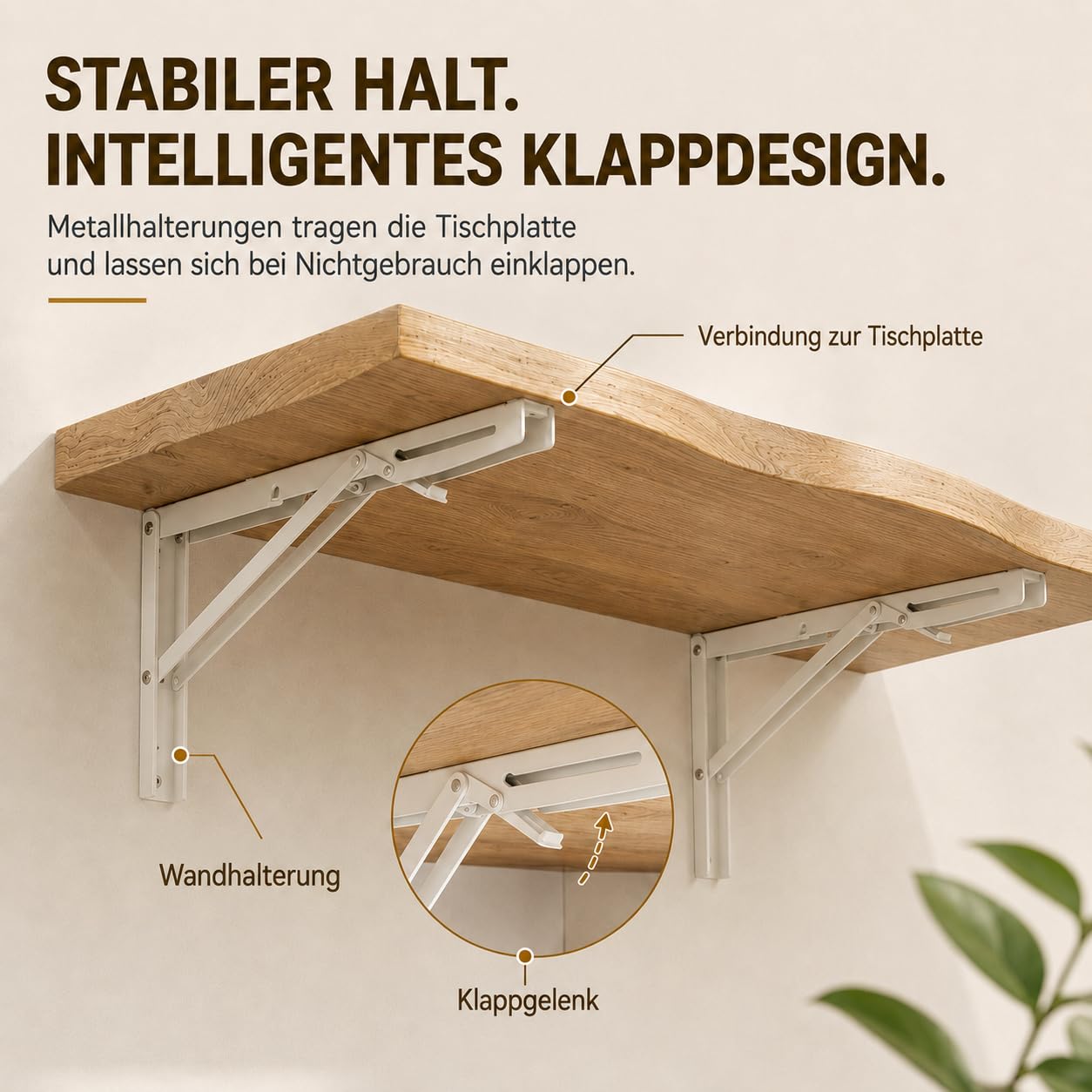 Wandklapptisch Massivholz für Küche und Homeoffice Platzsparend