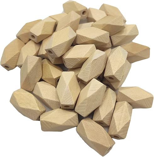 Arakierst - 100 cuentas de madera hexagonales geométricas oblongas de 0.787 in y 0.394 in sin terminar naturales para llavero, collar, espaciador,