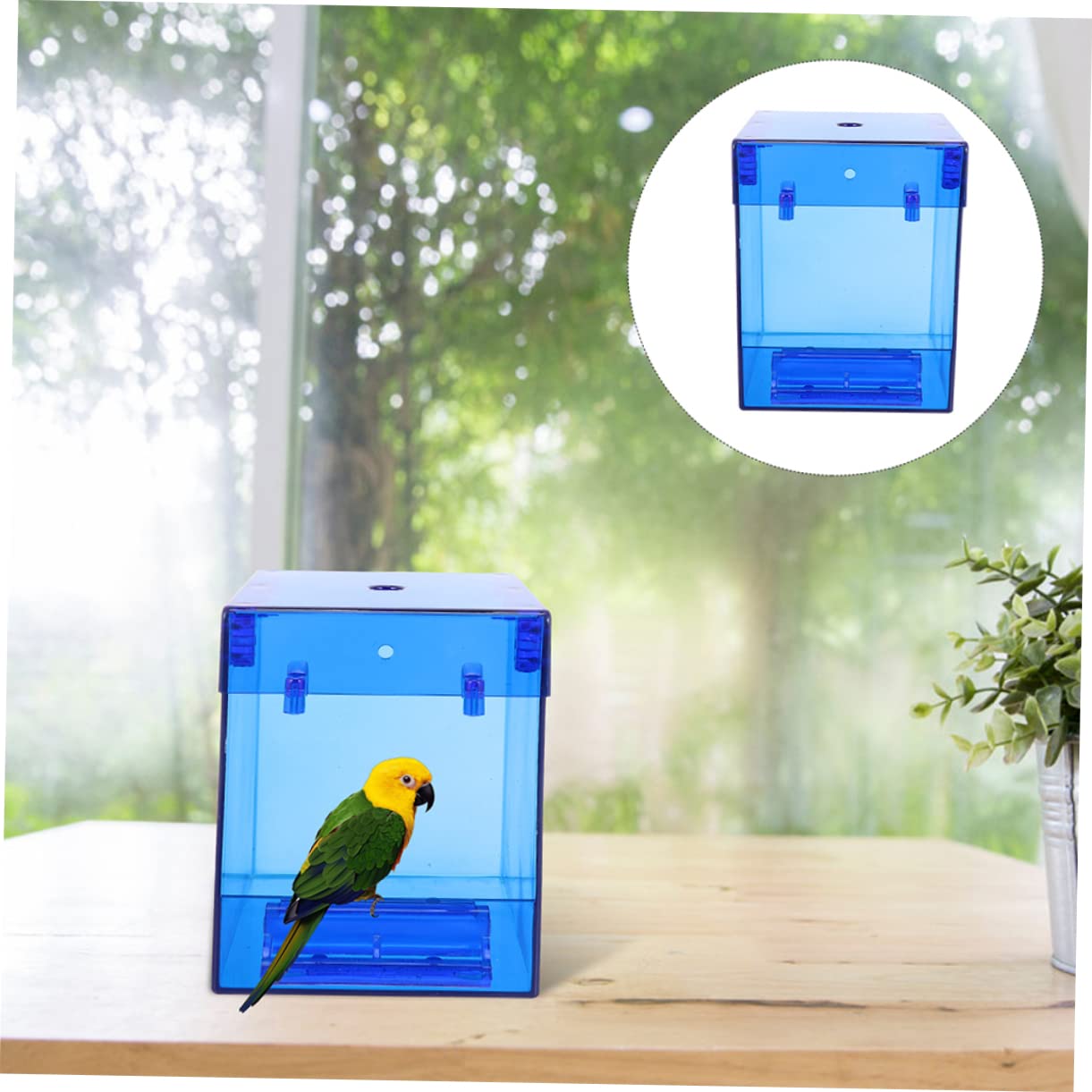 Kisangel Box Parrot Bath Box Outdoor Bird Bath Budgie Bath Shower Bird Bath Bowl Container Pet Bathtub for Birds Baths Indoor Bird Tub Parakeets Hanging Little Bird Blue Acrylic