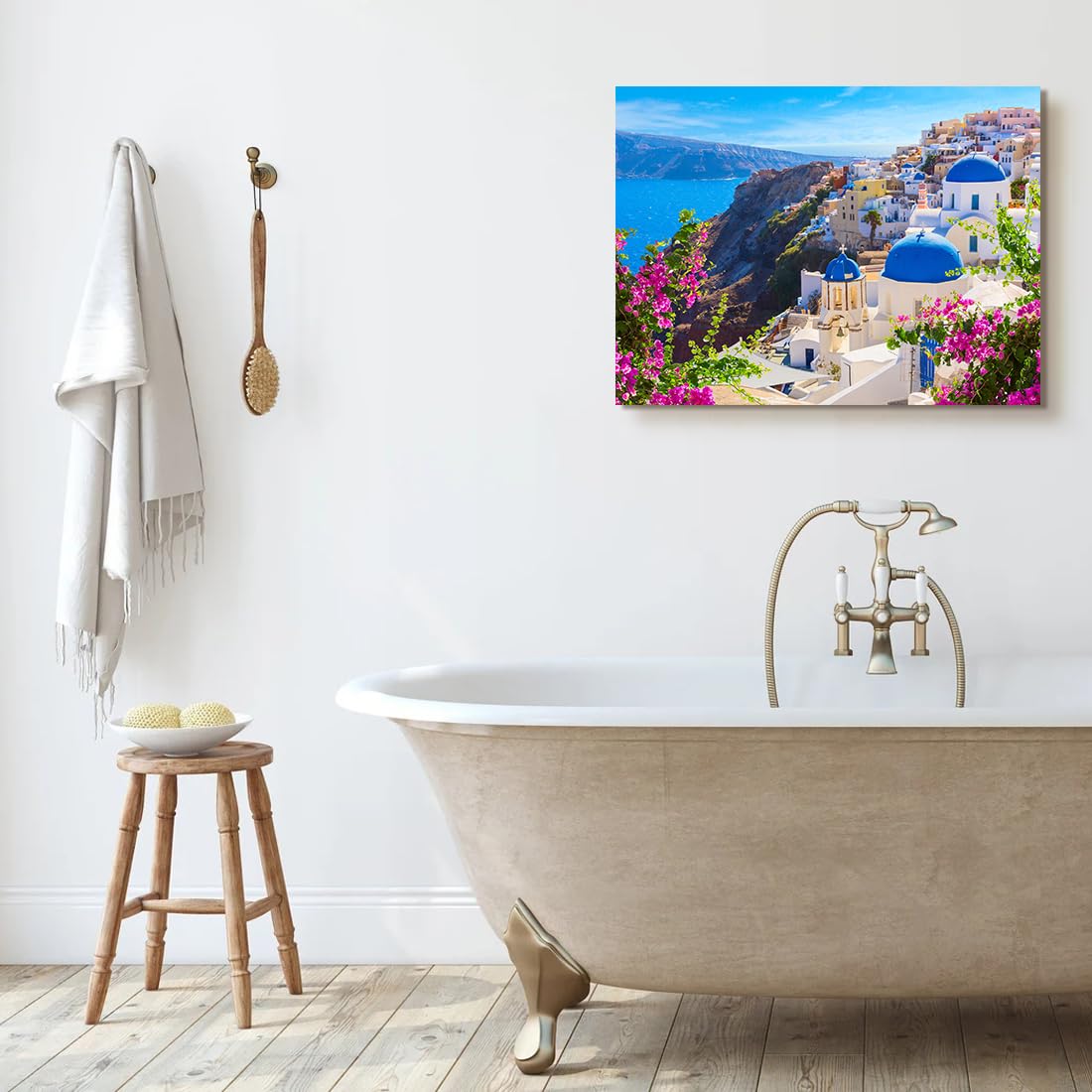 QTESPEII Santorini Island Canvas Wall Art Greece Seascape Poster 12x16 Inch 4