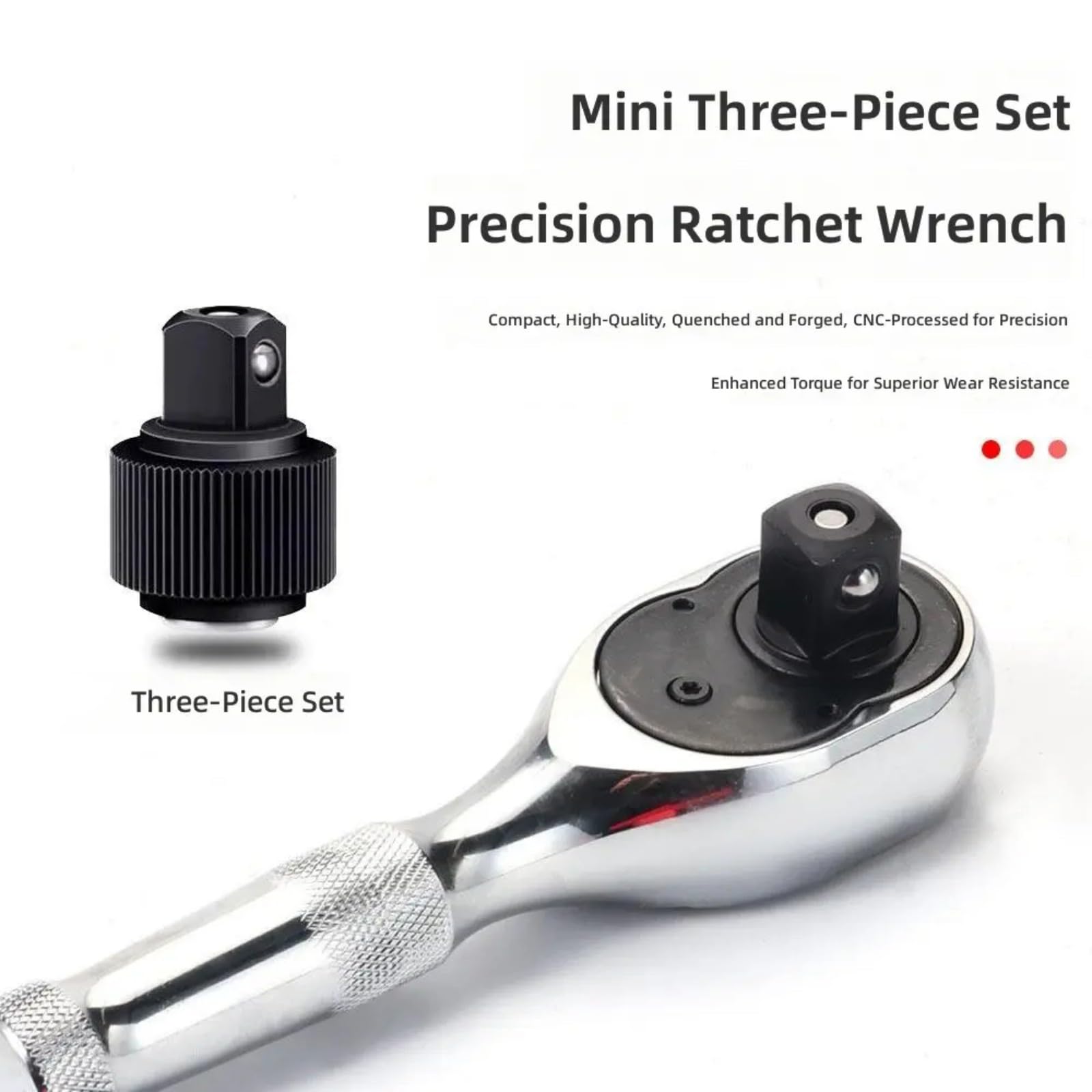 Llave de carraca con mecanismo de 72 dientes de 1/10.2 cm, 3/20.3 cm, 1/5.1 cm, interruptores reversibles, construcción de acero resistente, herramienta de trinquete ergonómica compacta para zonas