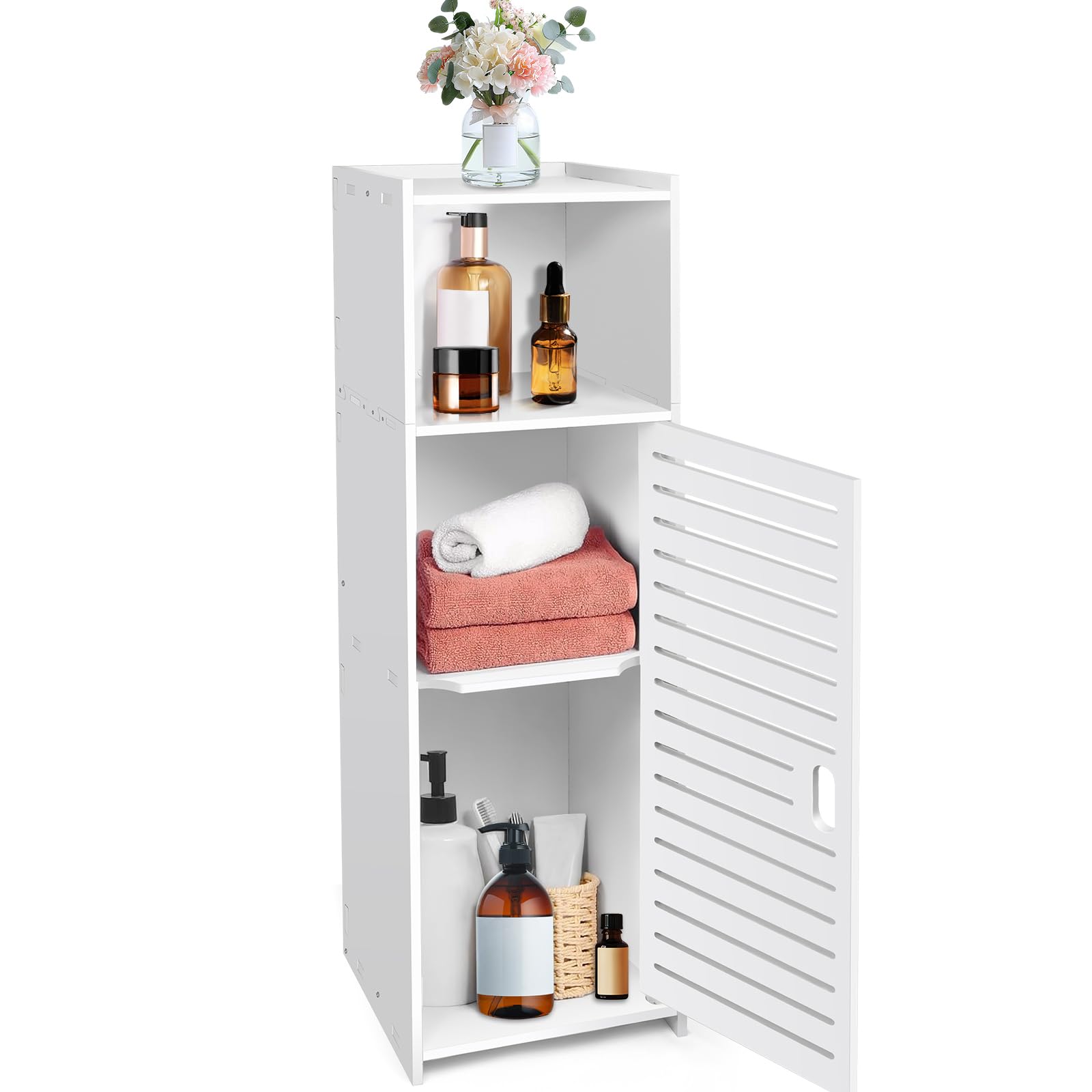 Lucn Waterproof Bathroom Storage Cabinet Free Standing Cabinet Organizer Unit White Tall Bathroom Storage Cabinet Narrow Freestanding Cabinet Modern Shelf