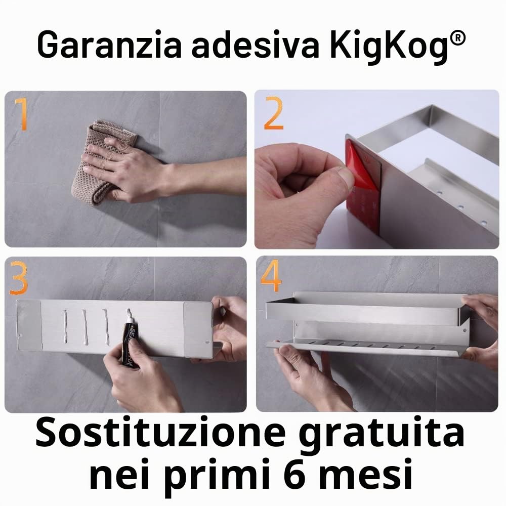 Mensola da Doccia Senza Foratura SUS304 Acciaio Inossidabile Nichel Spazzolato 23CM