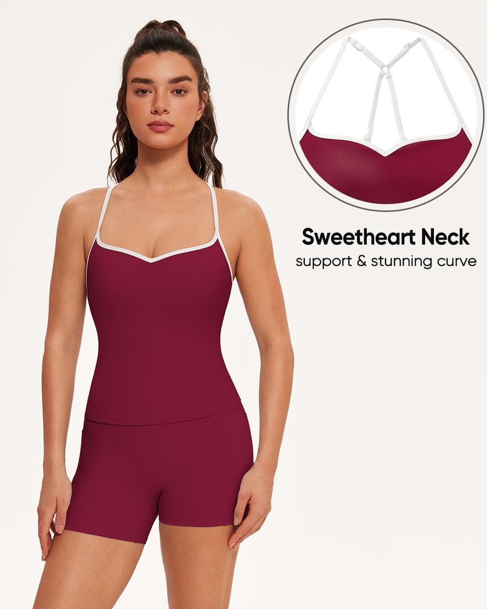 OMKAGI Sports Bras for Women Cute Sweetheart Neck Workout Tank Tops Open Back Yoga Bra Top - Image 6