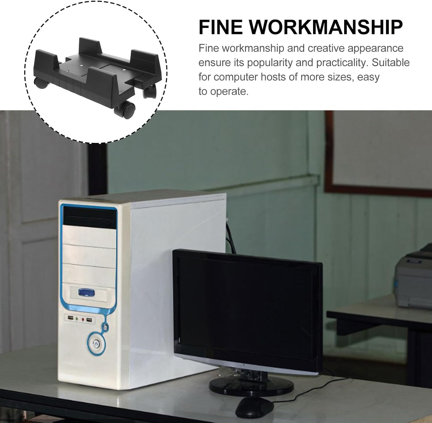 Mobile CPU Stand with Casters Heavy-Duty Computer Tower Holder Cart Stable Plastic Construction for Home Office Study Space-Saving Under Desk Use