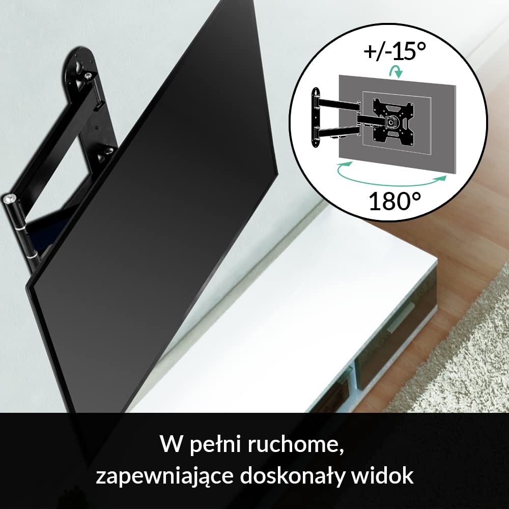 ARCTIC TV Flex S - Uchwyt ścienny Full Motion dla 22"-55" LED, LCD, Plazma pasuje do telewizorów, ramię monitora do 25 kg, w pełni ruchomy - czarny
