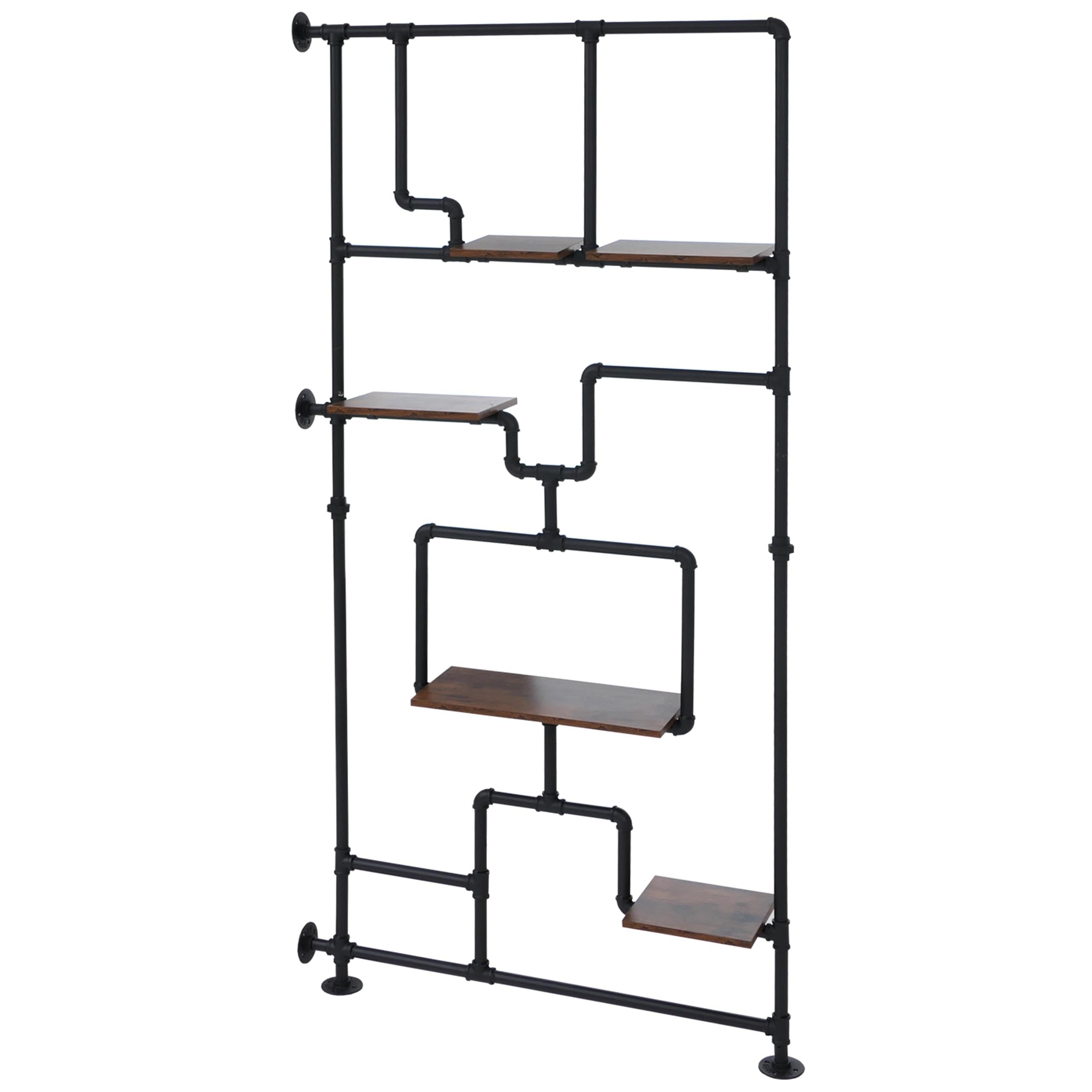 Divisorio con ripiani HWC-P10, scaffale da soggiorno, metallo industriale melaminico MVG 203x100x20 cm - marrone scuro