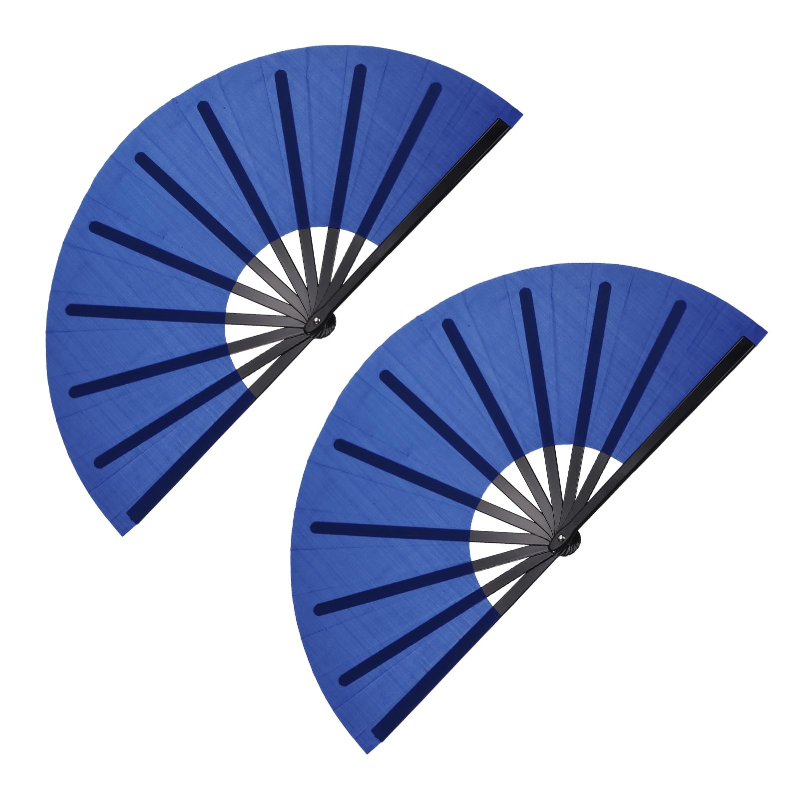 sourcing map 2Pcs Large Folding Hand Rave Fan, Decorative Handheld Folding Hand Clacking Fan for Line Dancing Festival Party Performance Decoration, Black/Sapphire