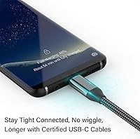 Vista 3 de Cable de carga USB tipo C de 15 pies, extra largo, nailon, cable de carga rápida para Samsung Galaxy S21 S20 S10e S10 Plus, Note 20 10, A70 A51 A50