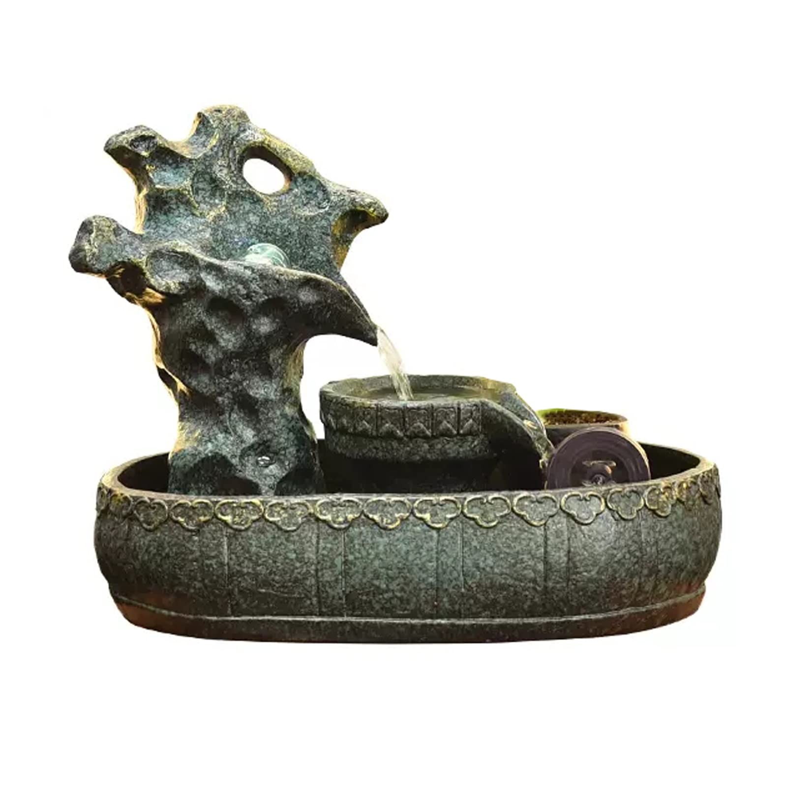 Tischbrunnen, Keramik-Felsbrocken, Mini-Wasserspiel für Schlafzimmer, Büro, Wohnzimmer, Küche, Esszimmer und Badezimmer – ideal zum Entspannen und Meditieren
