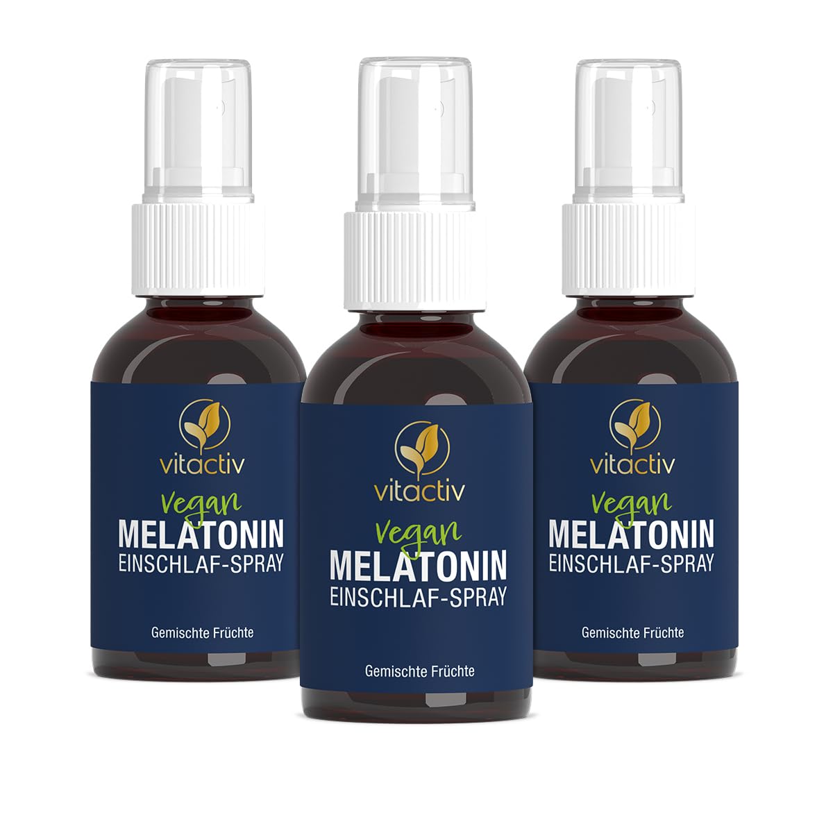 VITACTIV Melatonin Einschlafspray - Gemischte Früchte - 1155 Tage Vorrat, Hochdosiert - Melatonin Spray plus Passionsblumen Extrakt, Vitamine B1 und B6 - Zuckerfrei & Vegan - 150ml Sofort-Spray