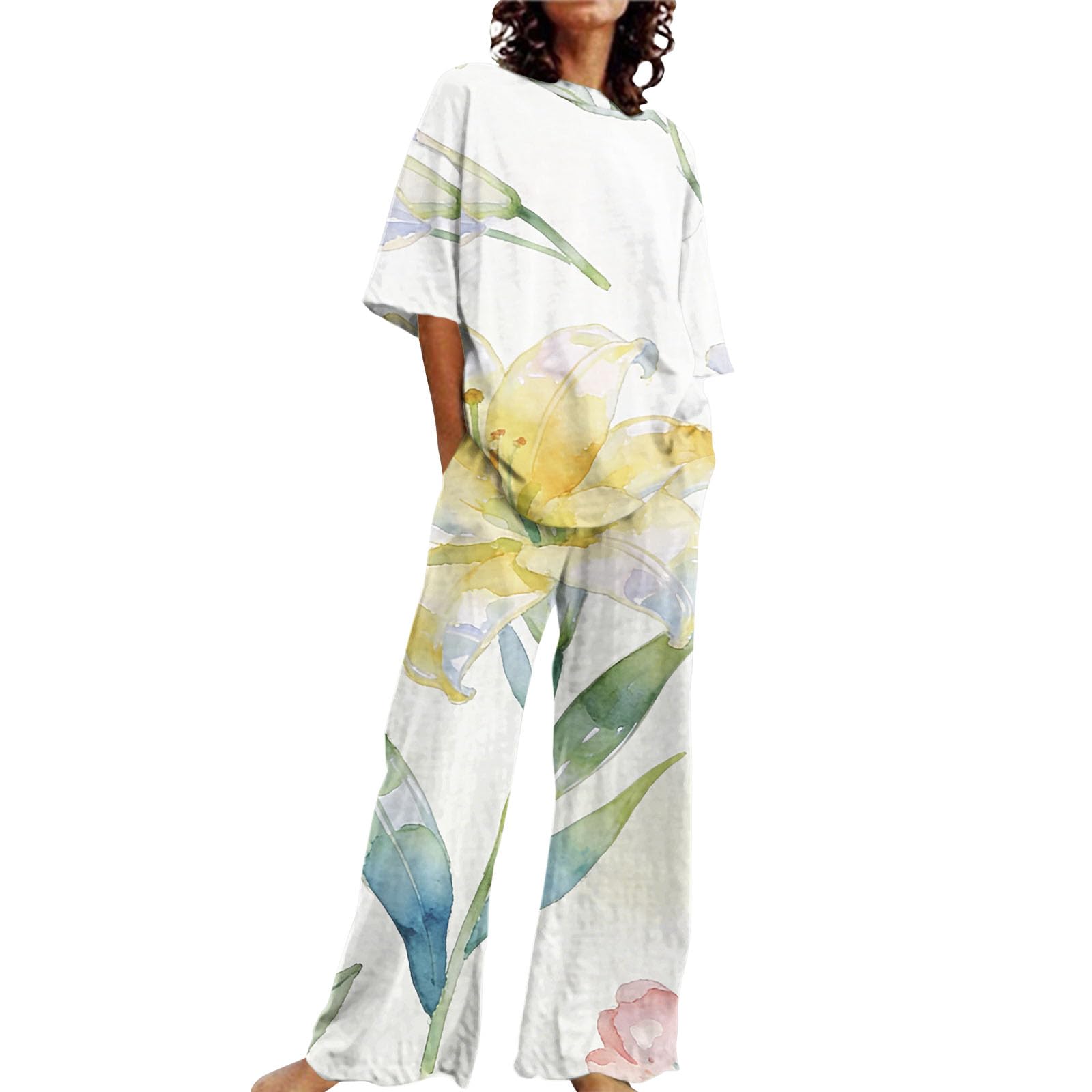 Conjunto lino mujer para evitar el calor con pantalón ancho elástico 8