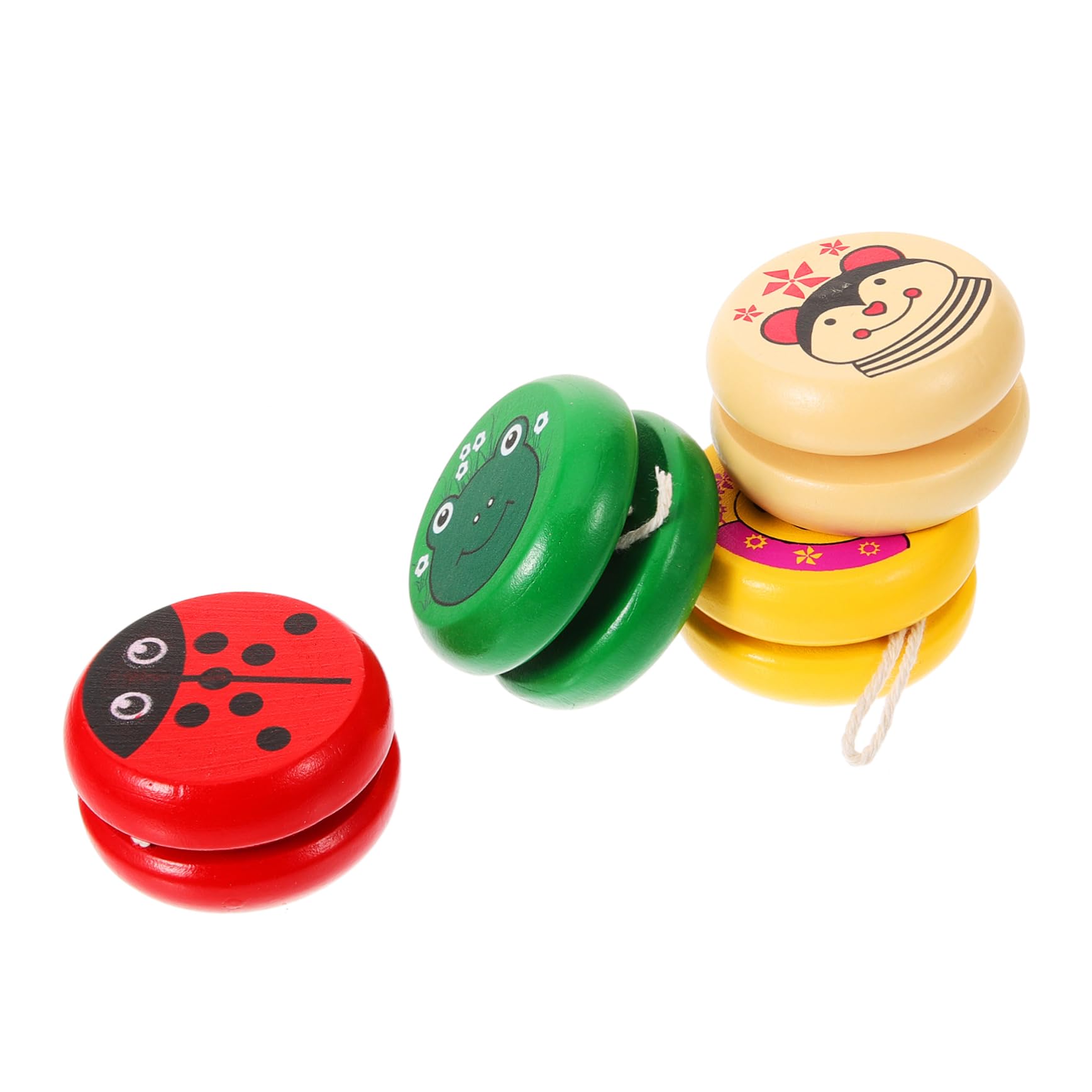 BRIGHTFUFU 4pcs Boys and Girls Yoyo Toys Wooden Educational Yoyos Chinese for Boys and Girls Cartoon Patterns Colorful and Fun for Playtime Random