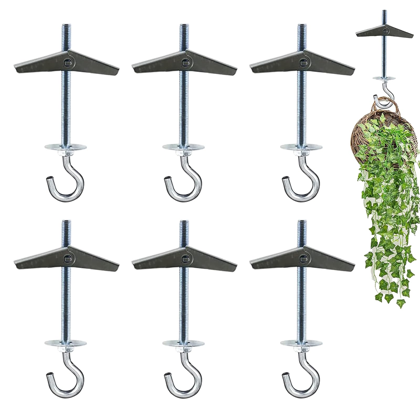 Peixiong 6 Pcs Carbon Steel Plasterboard Ceiling Hooks Spring Toggle Wing Bolts Hanger Wall Ceiling Installation Cavity Wall Fixing Anchors Ceiling Hook Heavy Duty Swag Hanging Plants
