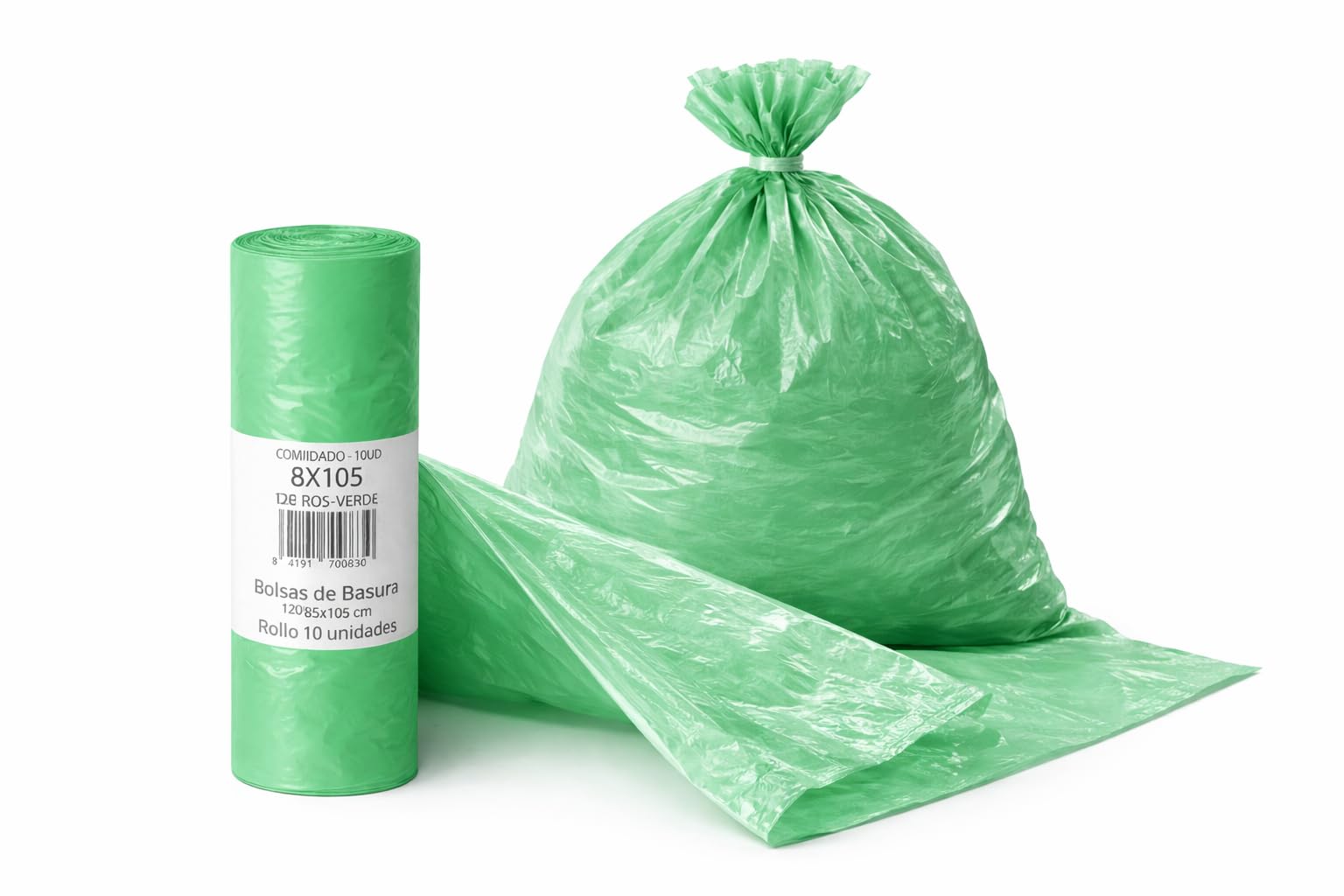 Bolsas de Basura Verdes 120L (85x105 cm) – Rollo de 10 Bolsas Resistentes | Bolsas Industriales para Contenedor Grande | Uso Doméstico y Profesional | Pack de 15, 30 o 60 Rollos (15)
