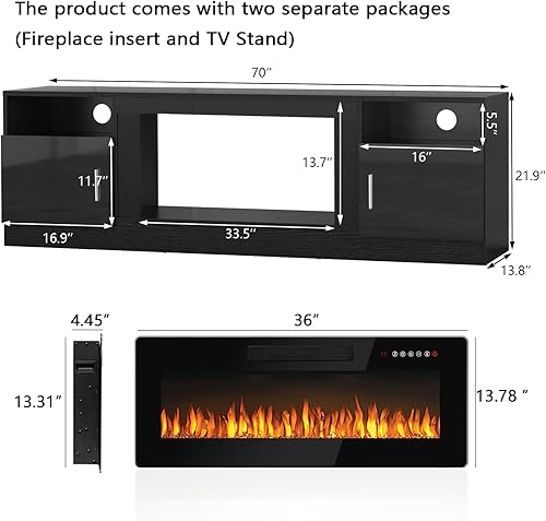 Miniatura 7 de PUKAMI Soporte de TV con chimenea de 70 pulgadas con chimenea eléctrica de 36 pulgadas para televisores de hasta 80 pulgadas, centro de