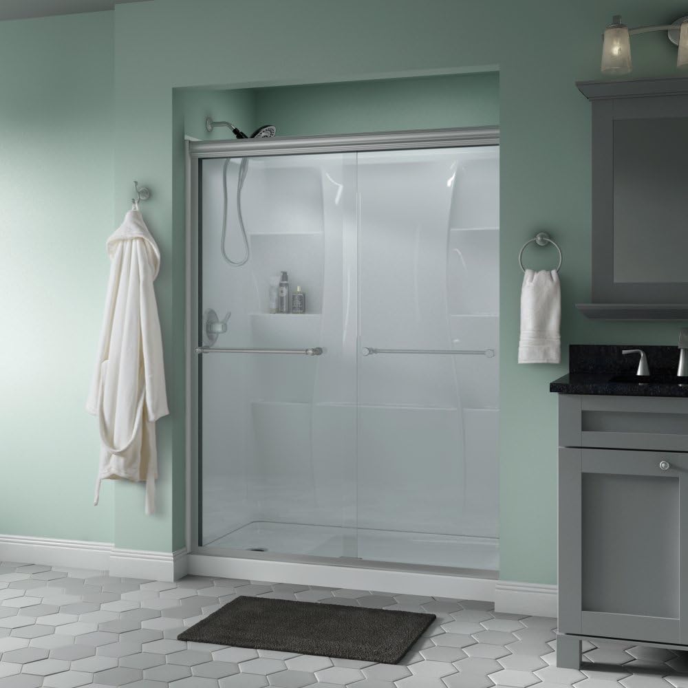 Delta Shower Doors SD3172299 Windemere Semi-Frameless Traditional Sliding Shower Door 60in.x70in, Clear Glass, Nickel Track