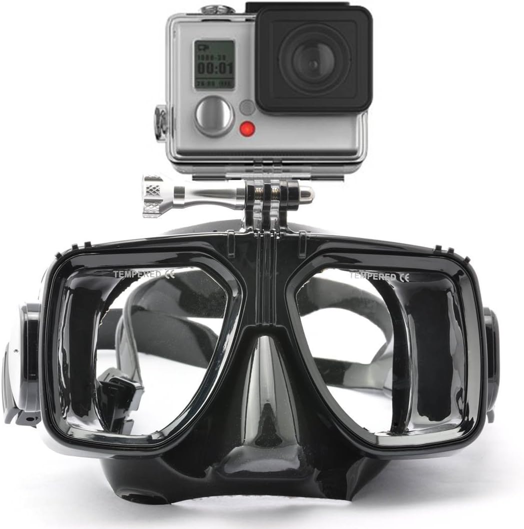 Dive Scuba Diving Snorkeling Mask, Swimming Goggles Mask with Tempered Glasses Compatible for GoPro Hero HD, Hero 4, Hero 3+, Hero 3, Hero 2, Hero 1, Sj4000, SJ5000 Action Sport Cameras (Black)