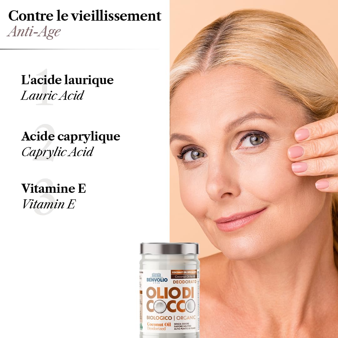 BENVOLIO - Aceite de coco orgánico desodorizado | 950 ml | Puro, versátil e inodoro | Sin lactosa | Hidratante para la piel y el cabello | Cocina y cuidado personal | Aceite de coco y kokosöl