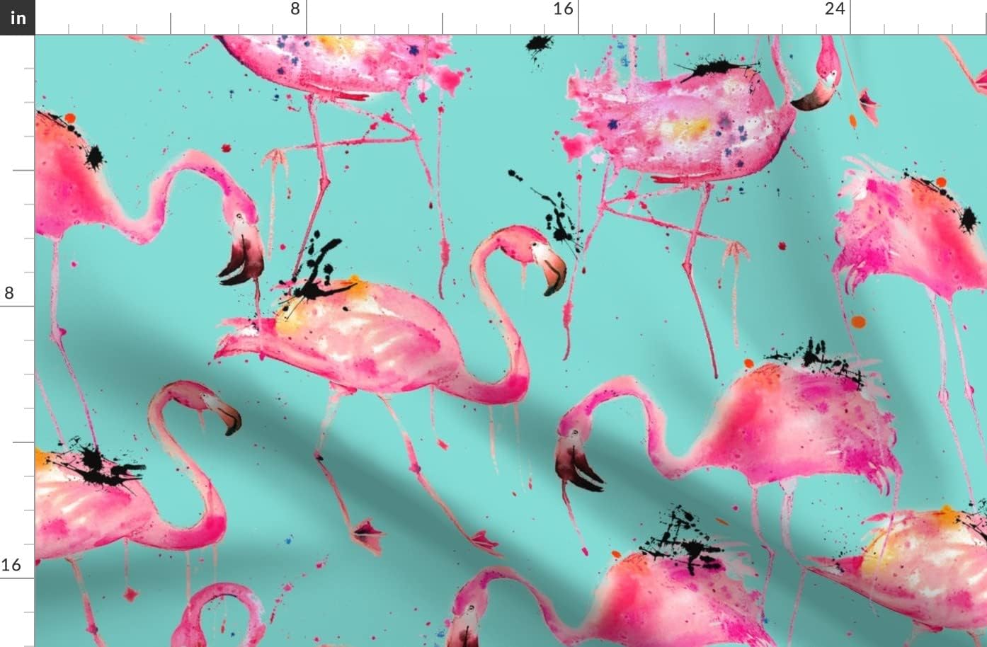 Spoonflower Fabric - Flamingo Aqua Pink Flamingos Tropical Watercolor Paint Bird Printed on Organic Cotton Sateen Fabric by The Yard - Sewing Quilting Apparel Home Decor
