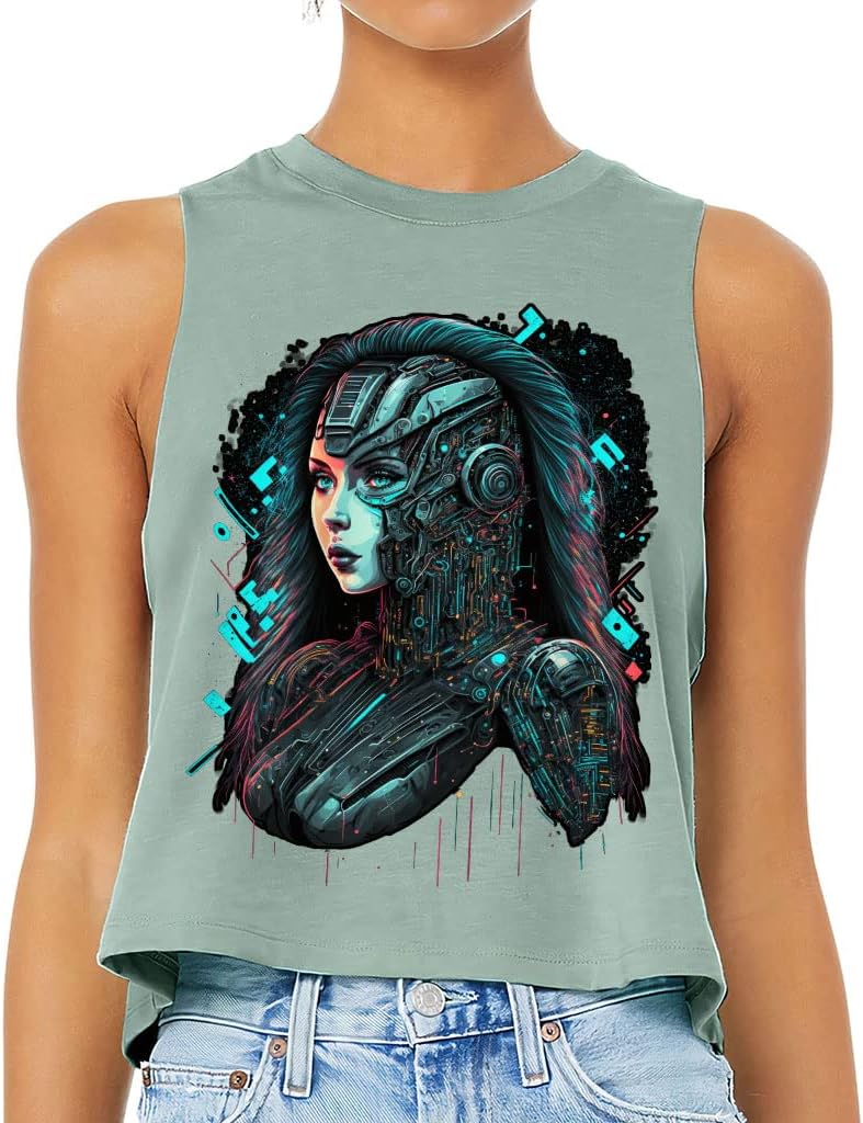 Cool Robot Racerback Cropped Tank - Fantasy Women's Tank - Cyborg Tank Top