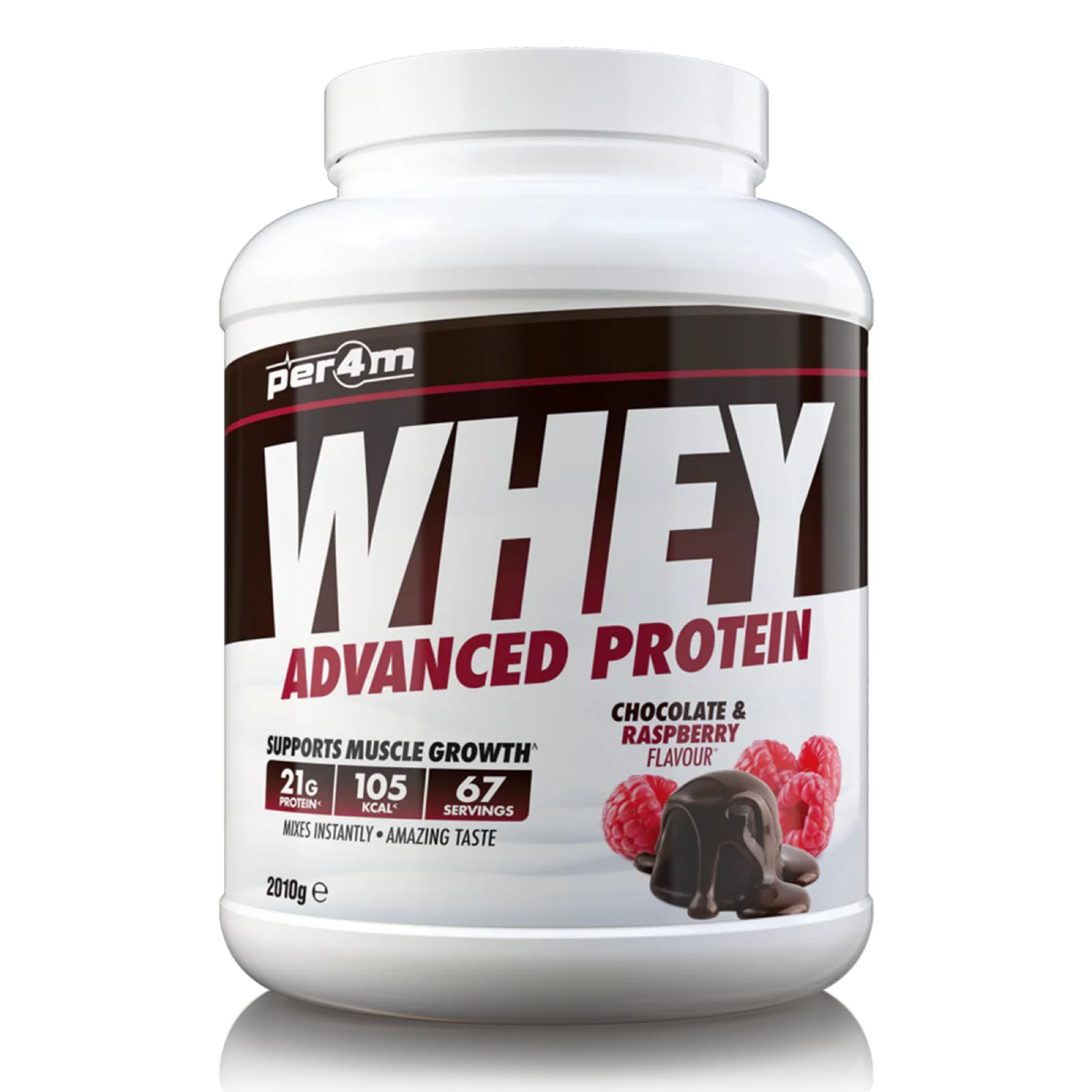 Per4m Protein Whey Powder | 67 Servings of High Protein Shake with Amino Acids | for Optimal Nutrition When Training | Low Sugar Gym Supplements (Chocolate & Raspberry, 2010g)