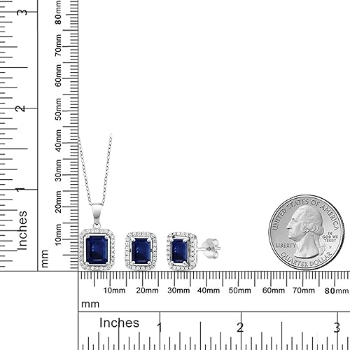 Miniatura 3 de Gem Stone King Juego de joyas de plata de ley 925 con dije de halo de piedra natal y aretes de halo para mujer, corte esmeralda de 0.354 x 0.276 in