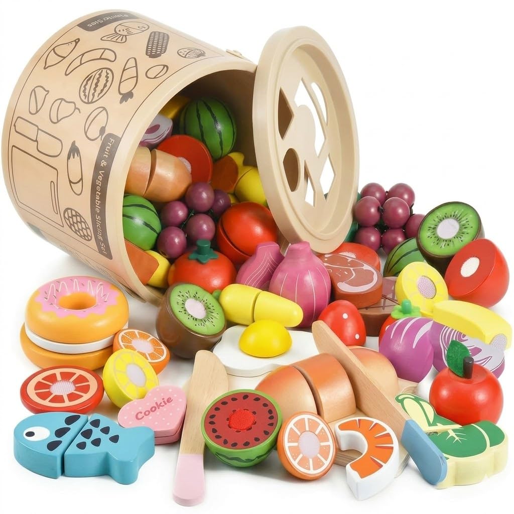 WHOHOLL 43 Pcs Wooden Play Food