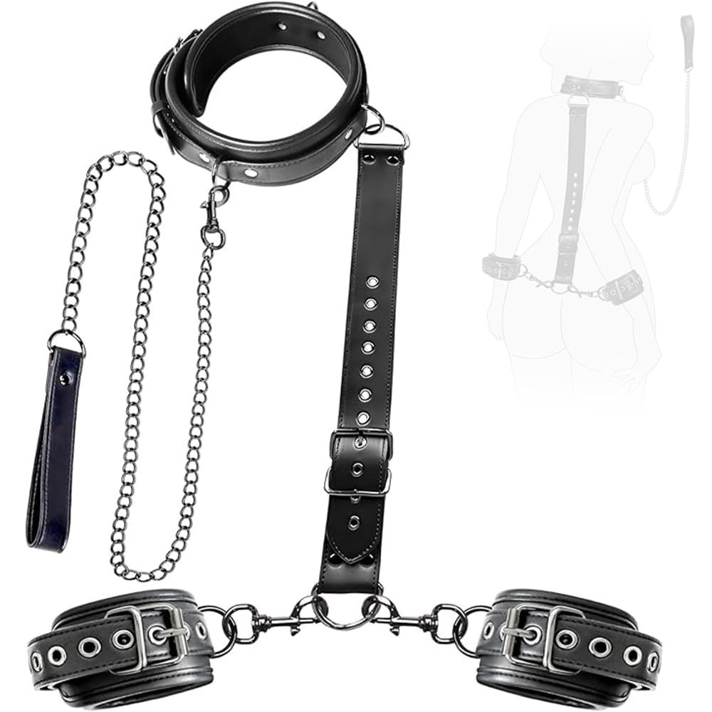 regolabile in pelle nera, dal collo al polso con guinzaglio a catena, accessori per giochi di ruolo per feste