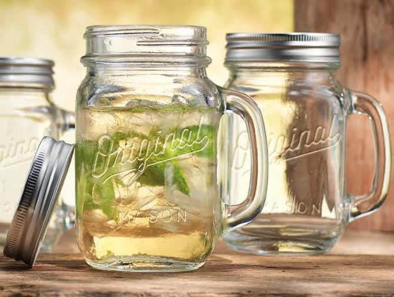 Glaver's Mason Jar 16 Oz. Glass Mugs with Handle and Lid Set Of 4 - Home Essentials & Beyond - Old Fashioned Drinking Glass Bottles Original Mason Jar Pint Sized Cup Set. - Image 8