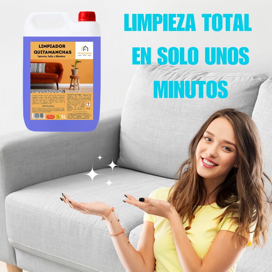 Limpiador Quitamanchas para Tapicerías, Alfombras y Telas | Elimina Manchas Difíciles | Acaba con malos olores (5 Litros)