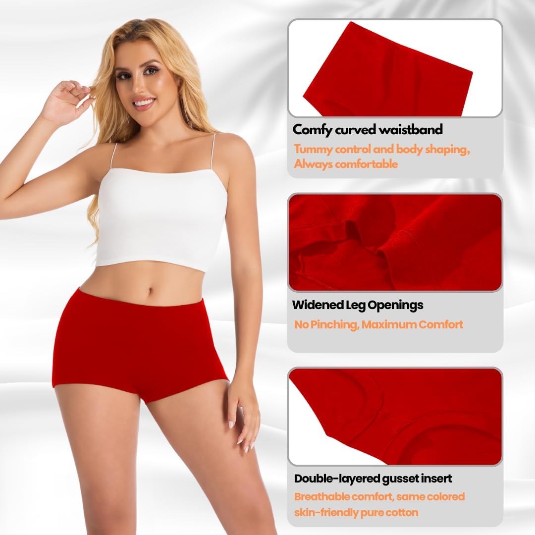 Women's Boy Shorts Panties Ladies Cotton Underwear High Waisted Underpants (4Pack) - Image 3