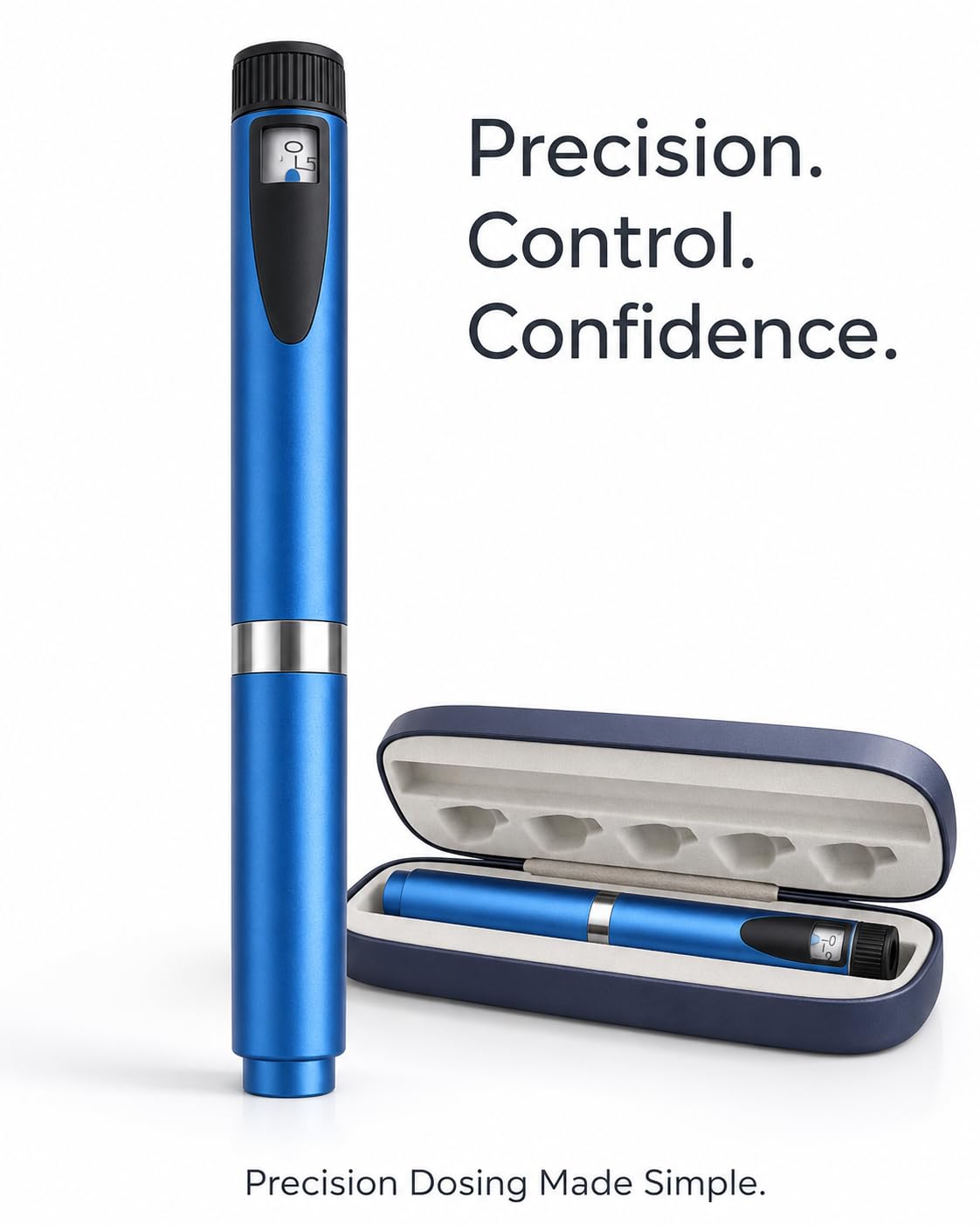 Inyector reutilizable de insulina/péptido con estuche de viaje rígido, compatible con cartuchos estándar de 3 ml, kit compacto y portátil (azul)