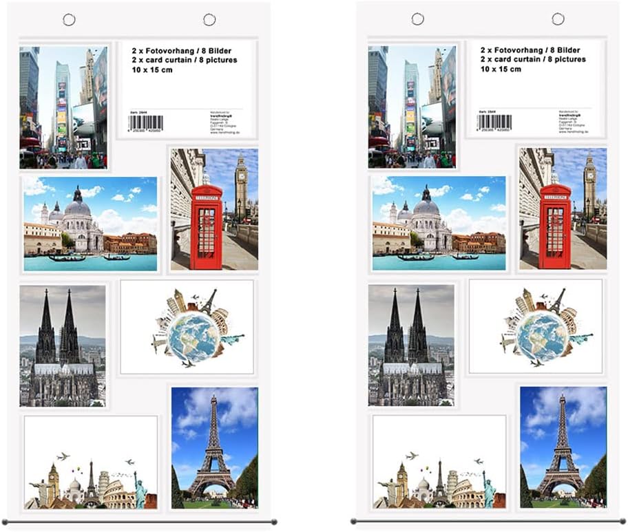 trendfinding® - Photo Curtain in Portrait and Landscape - For 8 Photos and Postcards Sized 10 x 15 cm - 2 Pack