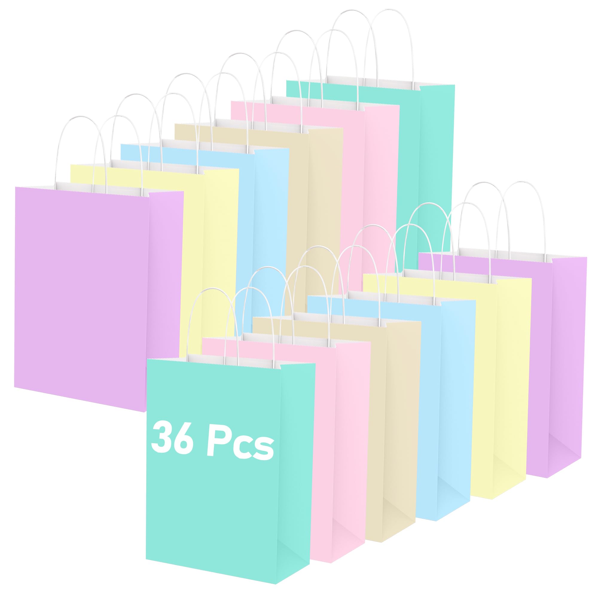 Hiziwimi 36 Pcs Handle Paper Gift Bags with Handles, 16×8×22 cm Colorful Party Bags, Vibrant Rainbow Kraft Paper Candy Bags for Parties, Birthdays, Weddings, Halloween, Christmas