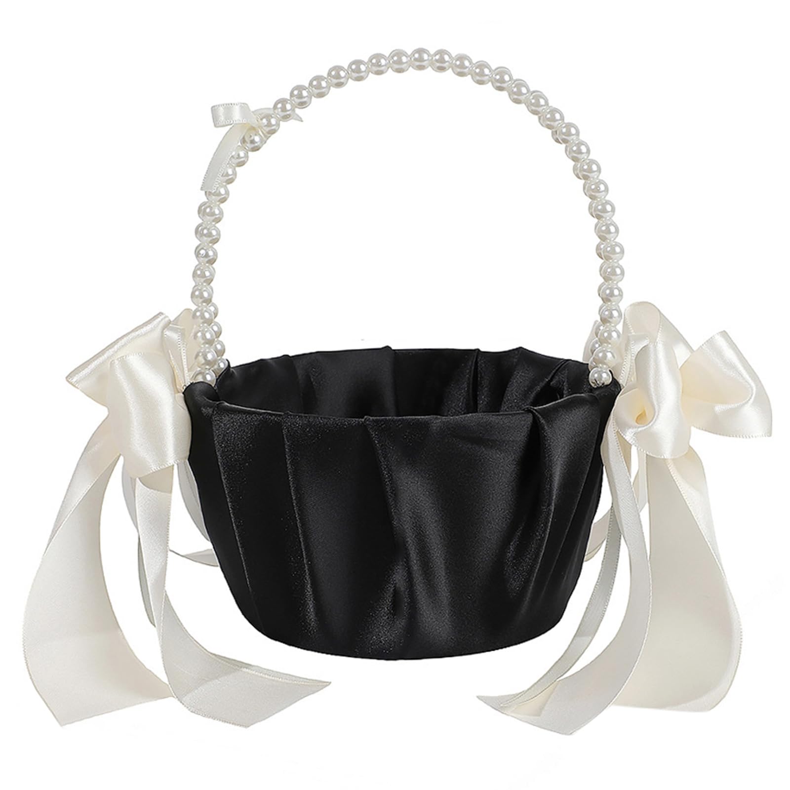 Wedding Flower Basket for Bridal Bouquet Ceremony Decoration Flower Girls Handheld Floral Basket with Bowknot Handheld Wedding