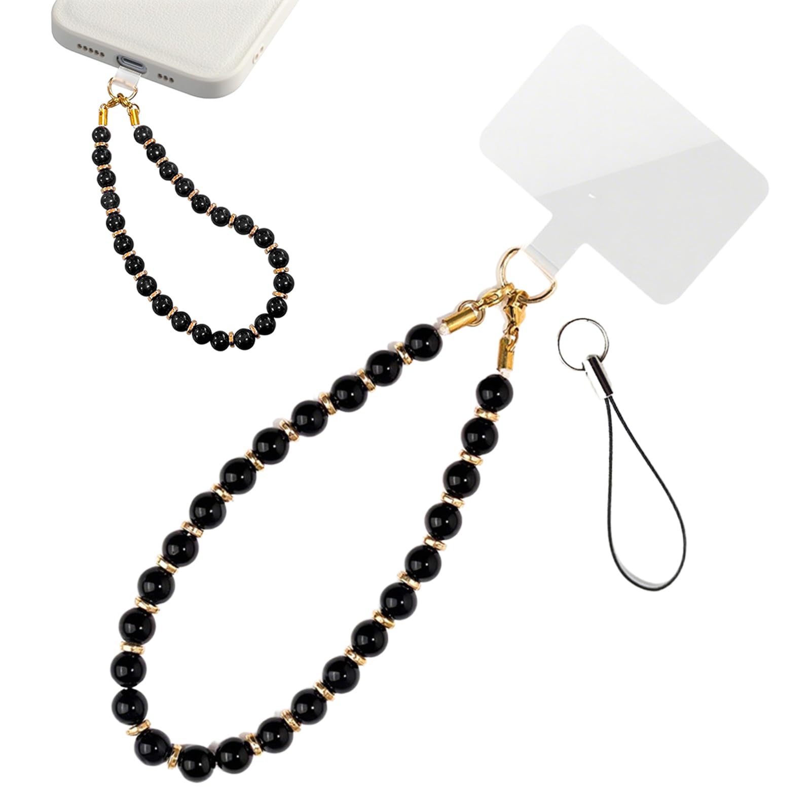 Bijoux de Téléphone en Obsidienne Noire, Dragonne Téléphone Portable Anti-Perte, Bracelet Téléphone de Perles Élégant, Charme de Téléphone Universel pour Smartphone et Accessoires