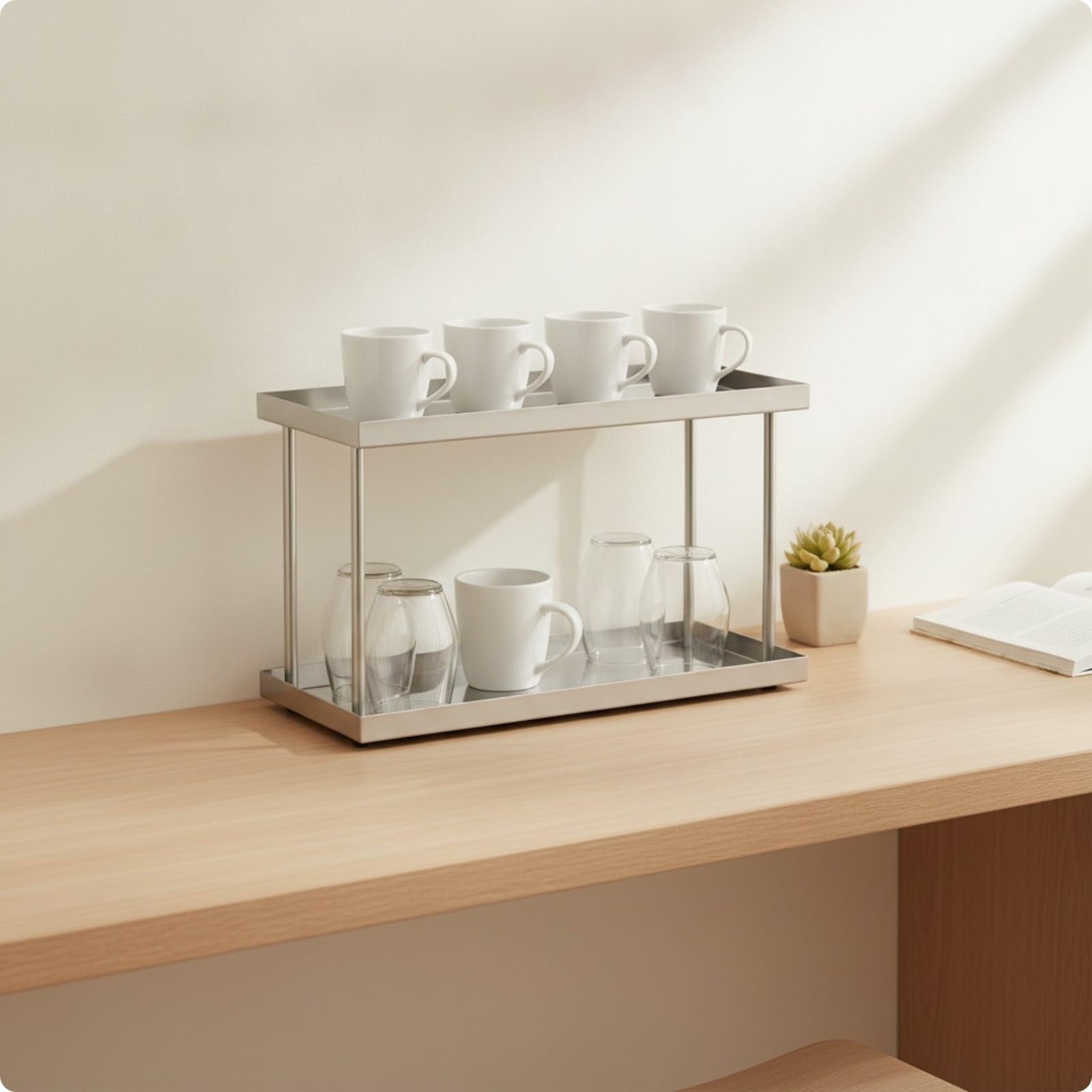 Estante Mesa con Banjas Multifuncional Organizador Acero Inoxidable Morno Repisa para Cocina, Tocador, 2