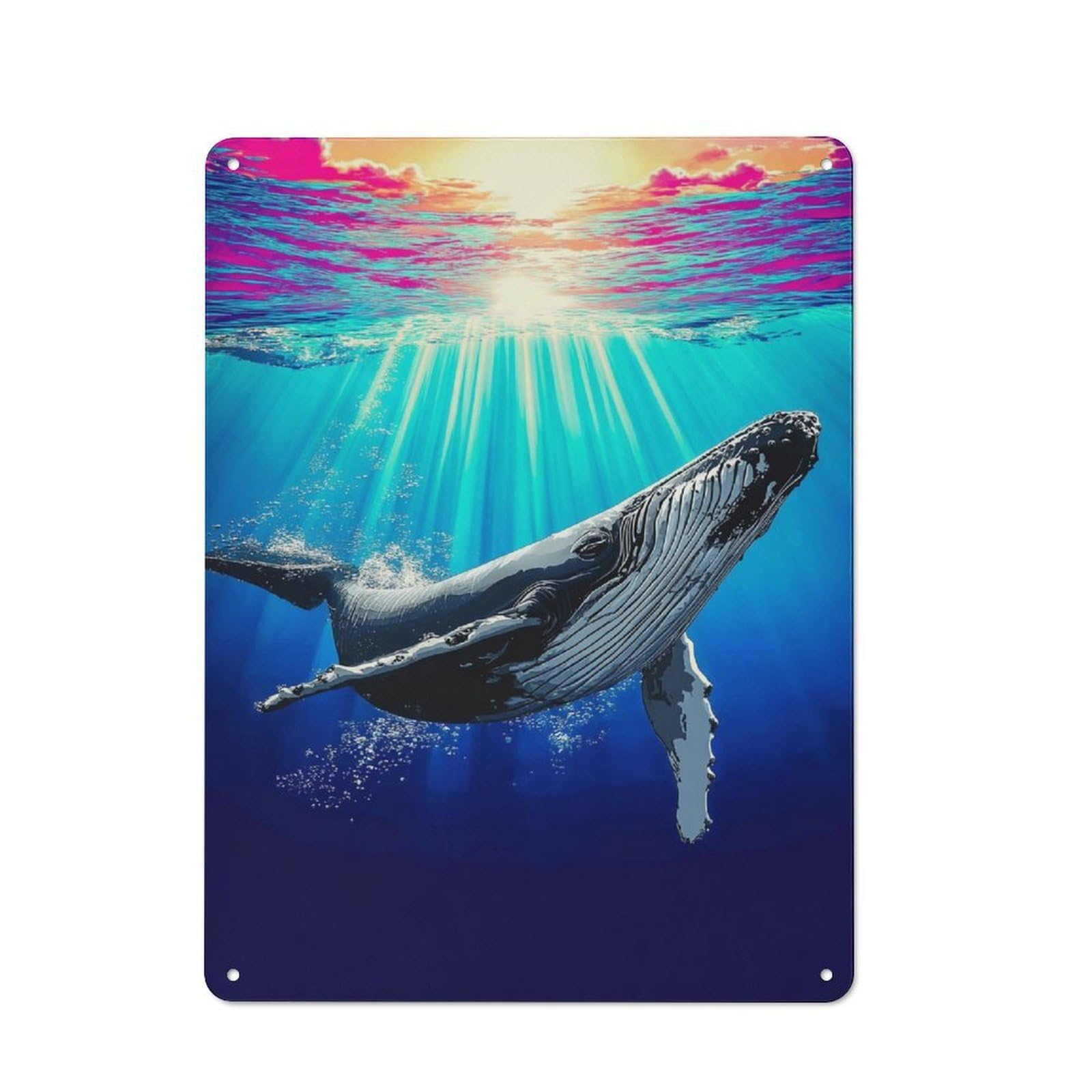 Junmoney Whale Swimming In Colorful Ocean-2 Understated Decorative Metal Sign 40X30cm Featuring Study Room Decor For Workspace, Cafe, Shop Or Desk Area