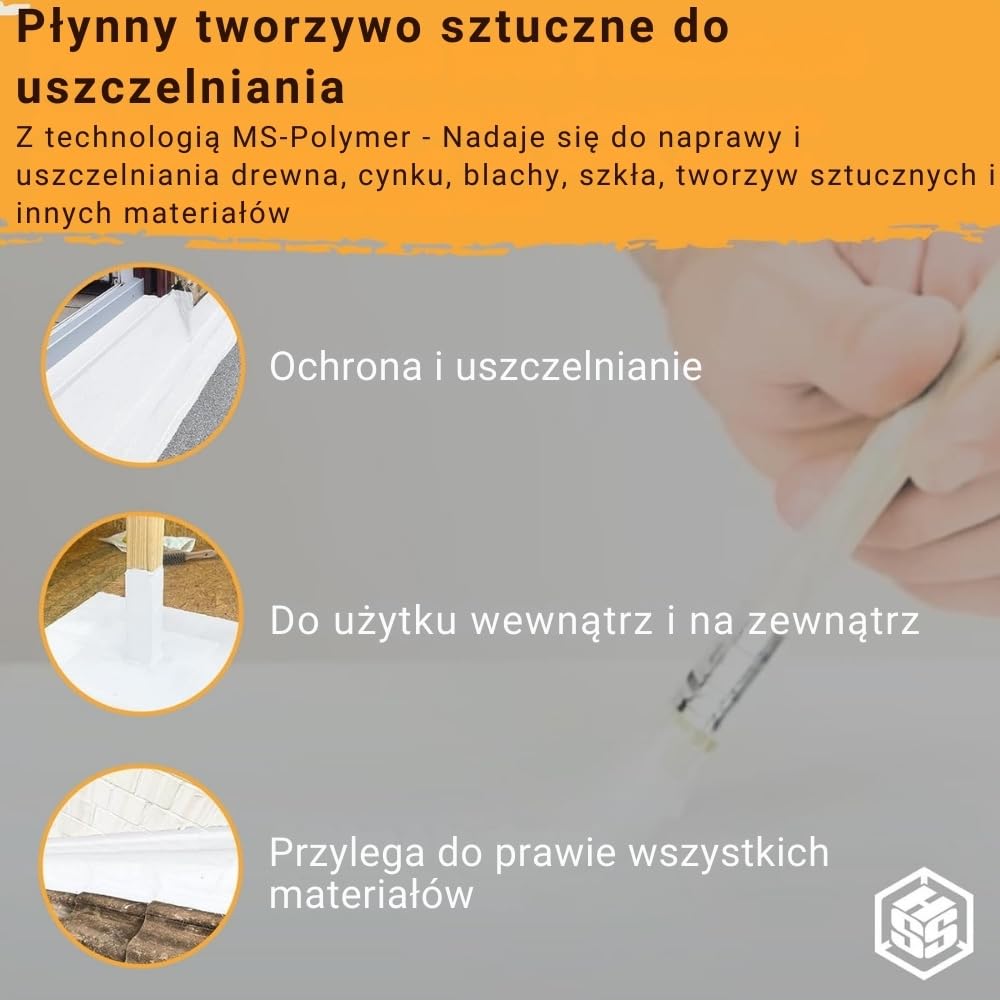 Płynny tworzywo sztuczne HSS do uszczelniania i napraw – odporne na promieniowanie UV i warunki atmosferyczne – polimer MS – bez rozpuszczalników i bitumu (Biały, 5kg)