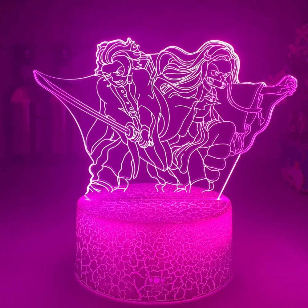 althiqahkey 3D Night Light Illusion Led Lamps Decor lamp for Kids Anime Kimetsu No Yaiba Giyu Tomioka Light for Bedroom Decor Child Kids Birthday Gift Manga Gadget Giyuu Lamp Demon Slayer